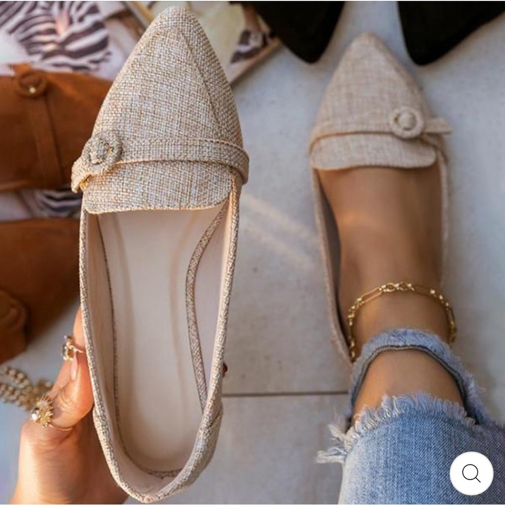 Tinstree NEW Ivory Beige Fabric Tweed Point Toe Loafer Slip On Shoes 42/US 10
